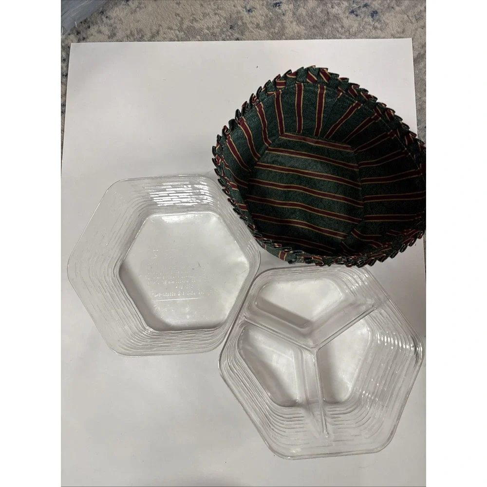 Longaberger darning basket liner. Emerald green red stripe PLUS 2 Liners 6.5x9